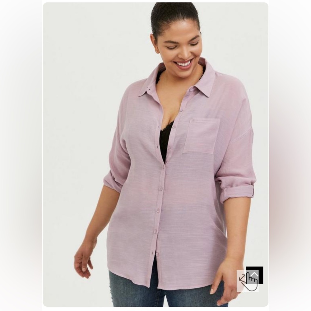 TORRID SIZE 2 2X 18-20 LINDSAY DROP SHOULDER BUTTON DOWN SHIRT PINK WORN ONCE